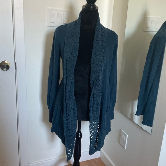 Anthropologie Sweaters - Anthropologie Angel Of The North Blue Cotton Blend Mixed Media Cardigan Size S